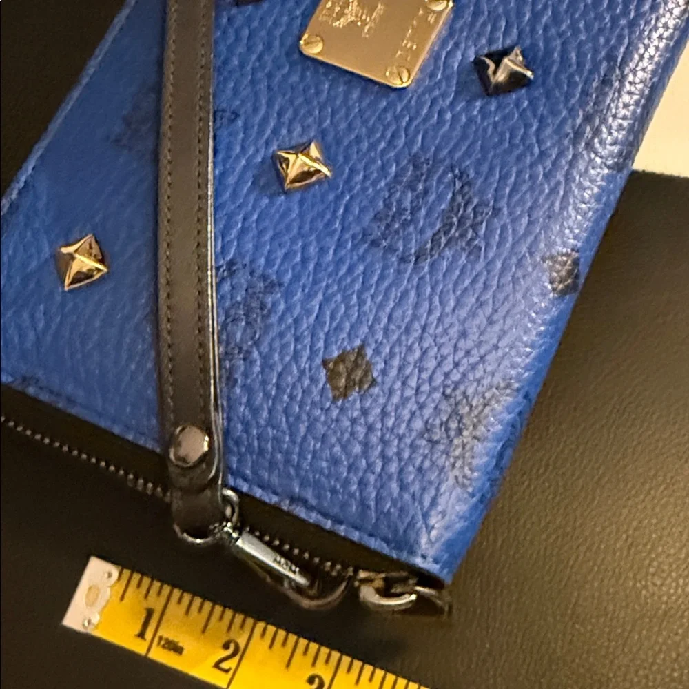 MCM Blue Wristlet Wallet with Gold and Black Stud Accents - Picture 2 of 11